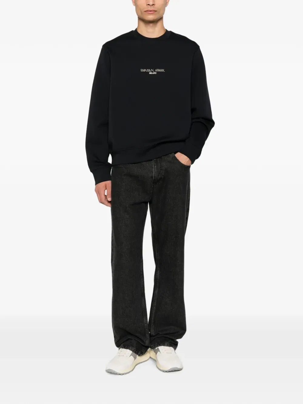 Хлопковый свитшот с принтом логотипа Emporio Armani, черный — фото 2