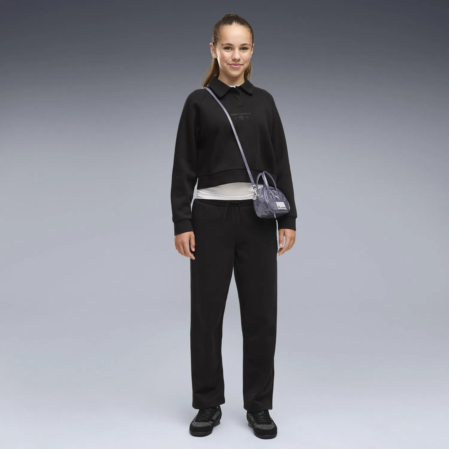 Детский флисовый свитшот-поло PUMA Class Relaxed Cropped Fleece Sweatshirt, Puma, Schwarz — фото 4