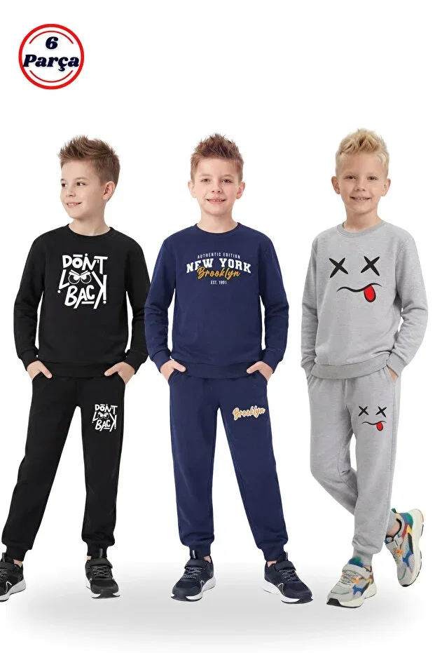 Детский комплект спортивных костюмов для мальчиков с принтом Fyk Kids, Black-Blue-Grey