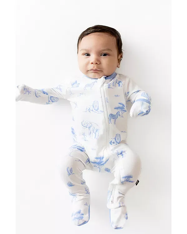 Детский комбинезон на молнии с принтом Unisex zippered footie - baby Kyte Baby, Toile Safari — фото 3