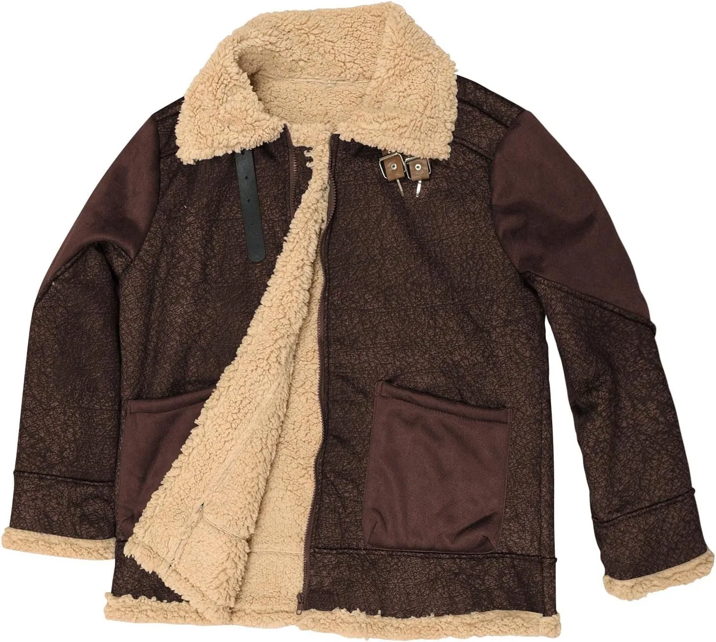 Мужское пальто из искусственной кожи, на флисе, Vintage Patchwork, кофейный — фото 3