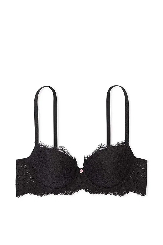 Женский бюстгальтер с пуш-апом Lacy lightly padded classic push-up demi bra Victoria'S Secret, Black — фото 4