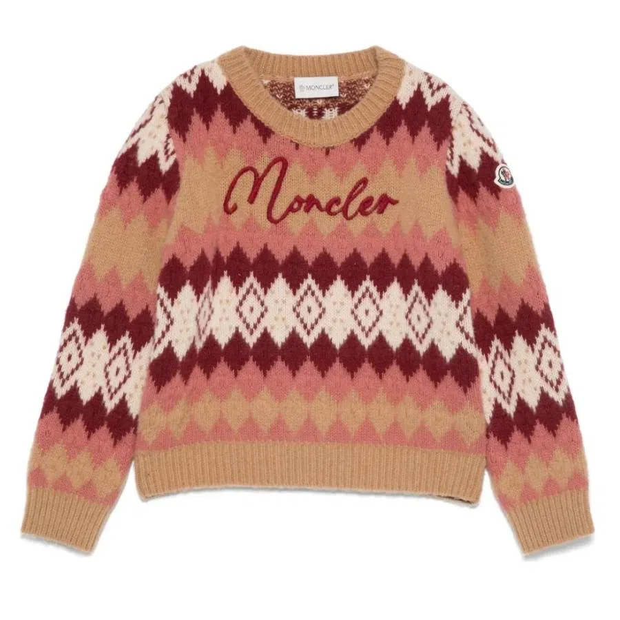 Свитер из шерсти с жаккардовым узором Fair Isle Kids Fair-Isle Embroidered Wool Sweater Moncler, Pink