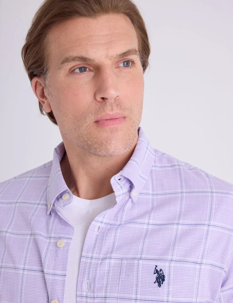 Мужская рубашка U.S. Polo Assn. Long Sleeve Plaid Stretch Slub Poplin, лавандовый/белый — фото 4