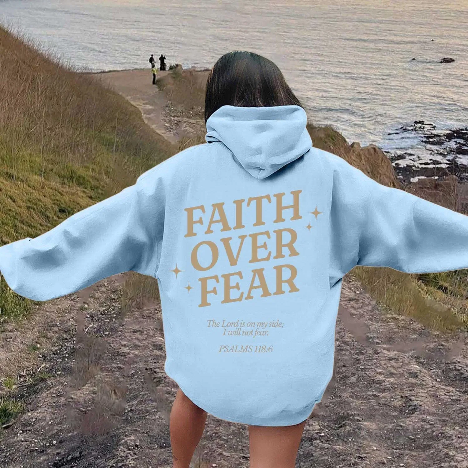 Женский худи с принтом Faith Over Fear, Azzurro — фото 3