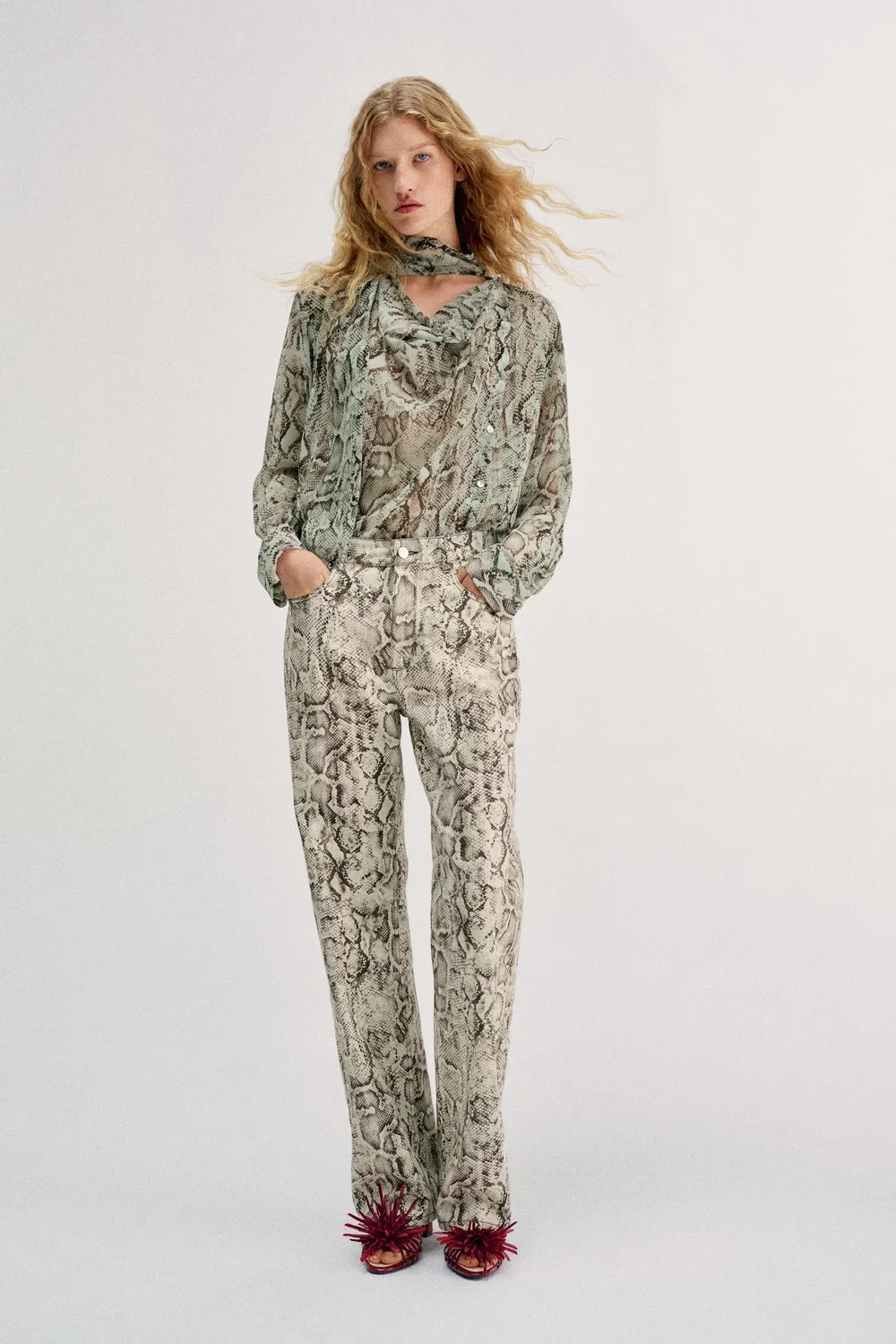 Рубашка с животным принтом ZARA, Snake