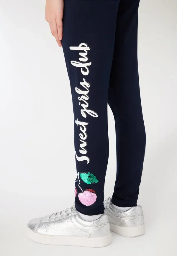 Леггинсы с пайетками, хлопок, Con applicazioni paillettes - leggings - trousers Terranova, blu scuro, синий — фото 4