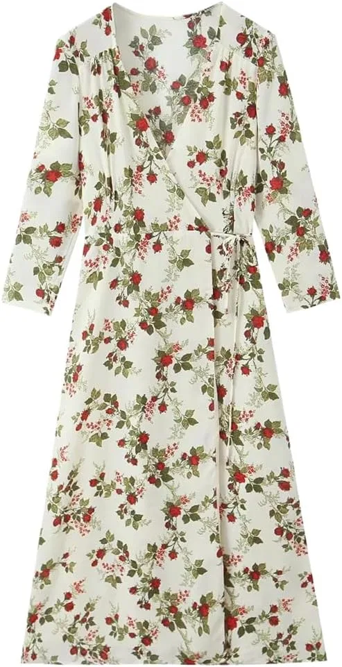 Женское цветочное платье с V-образным вырезом A-силуэта maxi, Pic Color