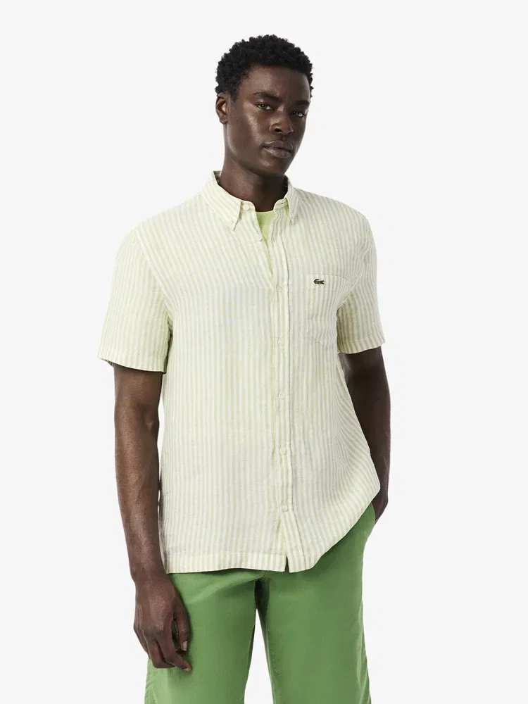 Рубашка с коротким рукавом из льна в полоску LACOSTE, Green