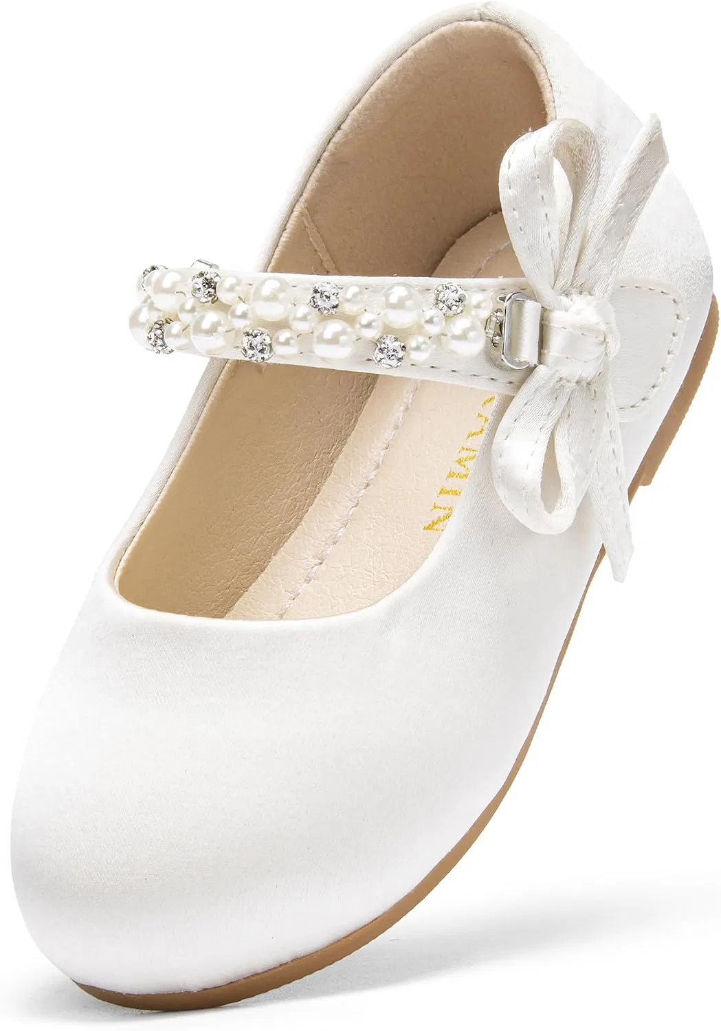 Детские туфли-балетки для девочек с блестками PHIRAMIN, Satin Ivory White