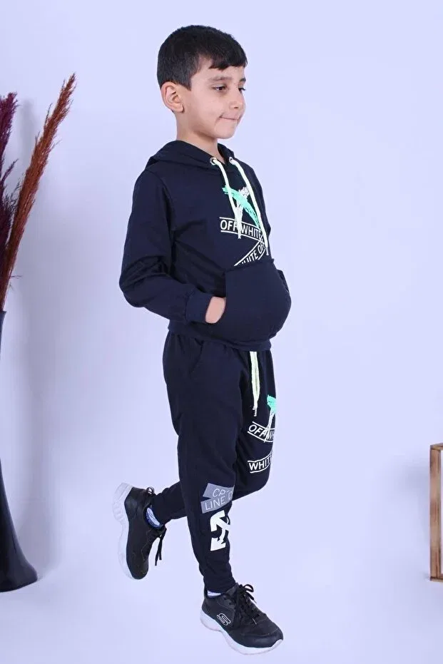 Детский комплект спортивного костюма для мальчиков с принтом X Printed Hooded Boys' Top And Bottom Tracksuit Set Ya Ko Kids, Navy Blue