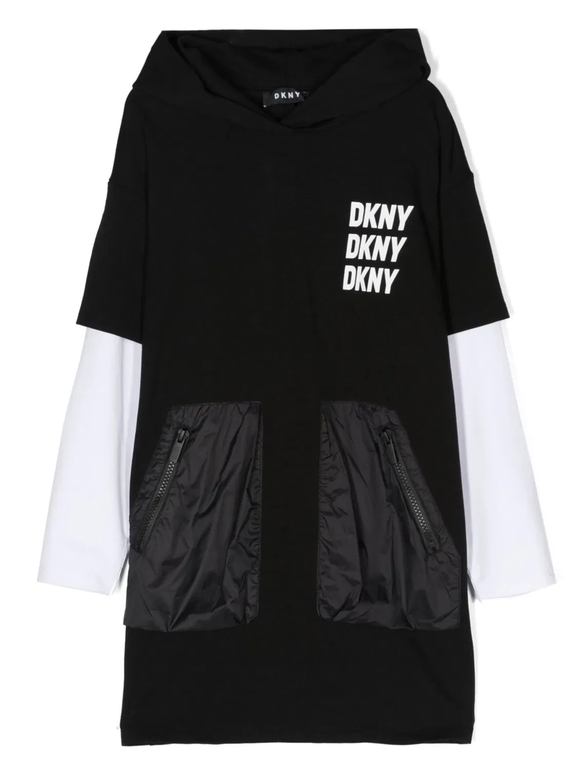 Многослойное платье‑свитер с капюшоном DKNY, черный