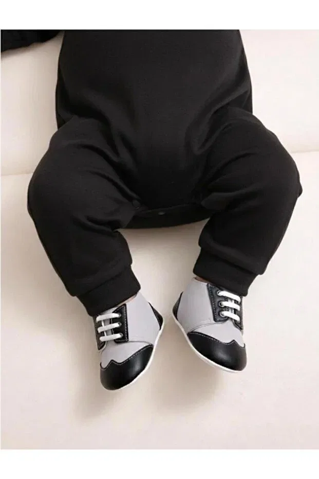 Детские кожаные туфли на шнуровке Minissa Baby Kids, Black Gray