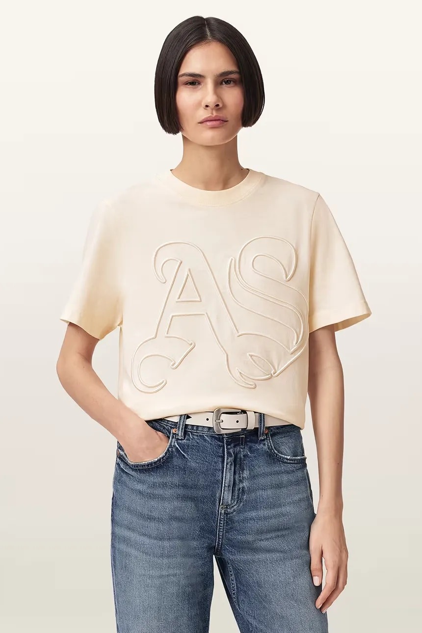 Футболка AllSaints Lisa Embossed Crew Neck, бежевый — фото 2