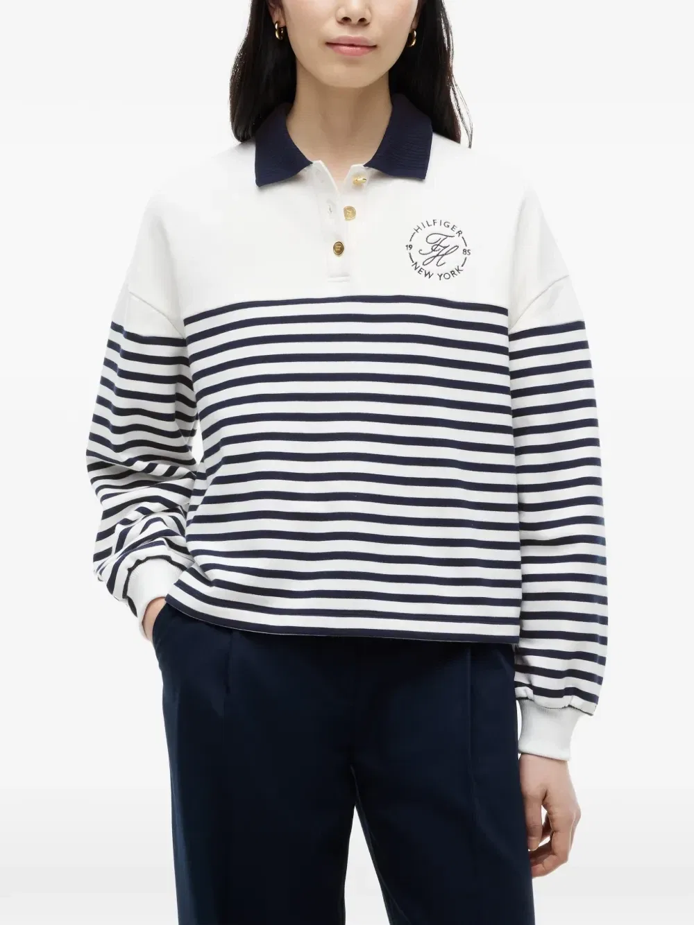 Поло в полоску с длинным рукавом. Tommy Hilfiger, белый — фото 3
