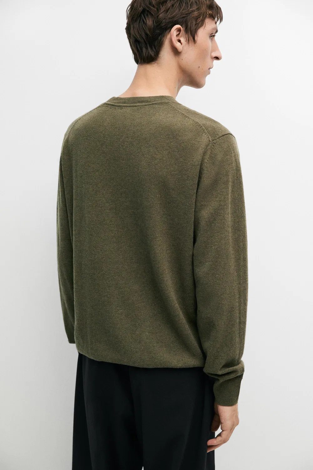 Свитер Massimo Dutti Wool Blend Round Neck Knit, темно-зеленый — фото 4