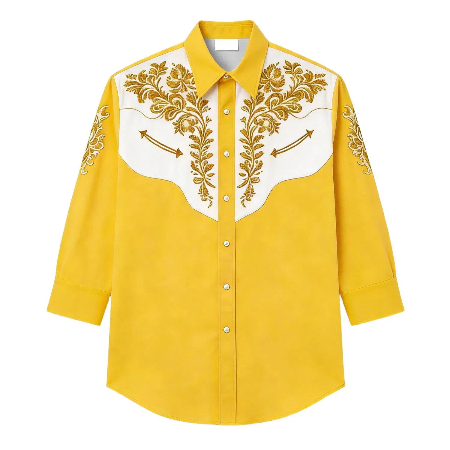 Мужская рубашка с длинным рукавом с вышивкой Western Shirt Cowboy Costume, #011-giallo — фото 4