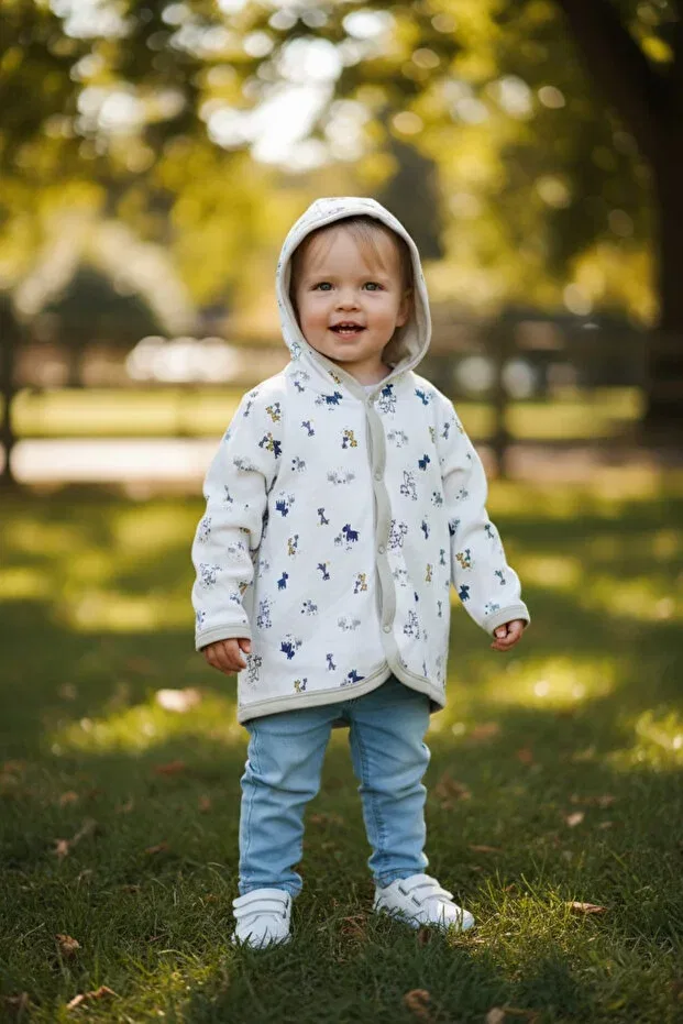 Детское худи-кардиган с капюшоном Organic Combed Cotton Fabric Hooded Cardigan Biancofiglio, White