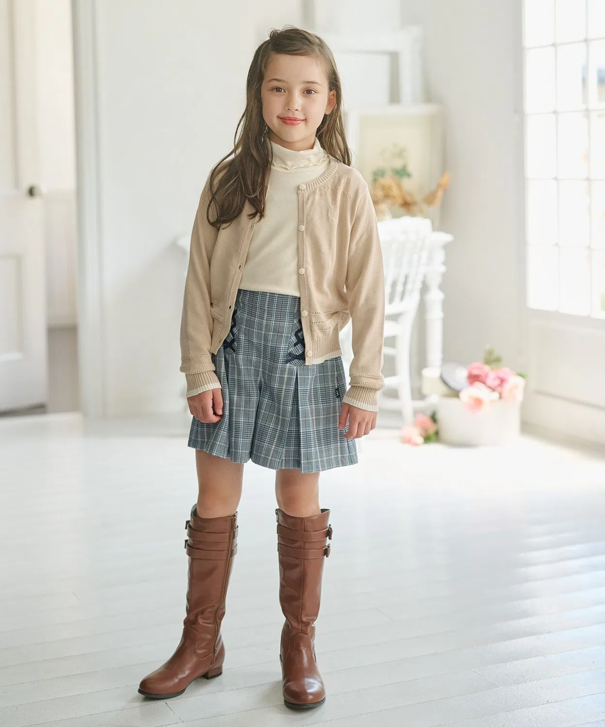 Детские шорты-юбка с принтом Glen Check Kumikyoku KIDS, Black — фото 3