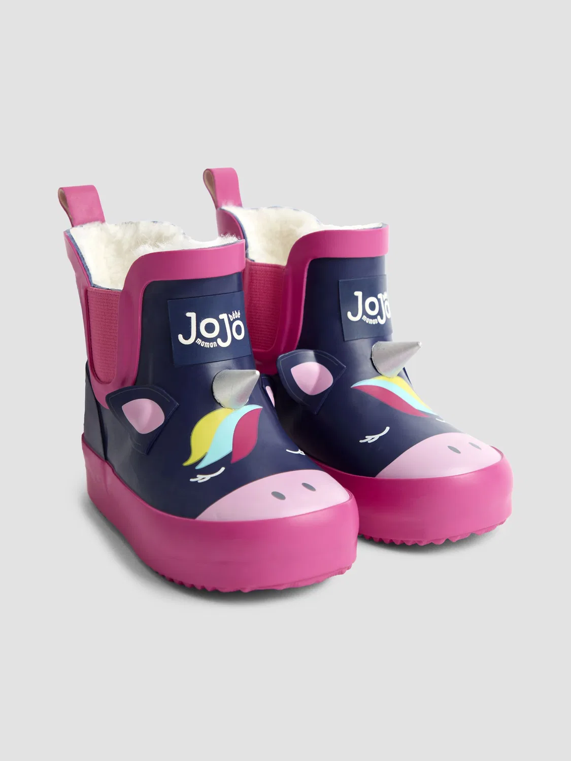 Резиновые сапоги, с флисовой подкладкой, JoJo Maman Bébé, Navy/Pink Unicorn
