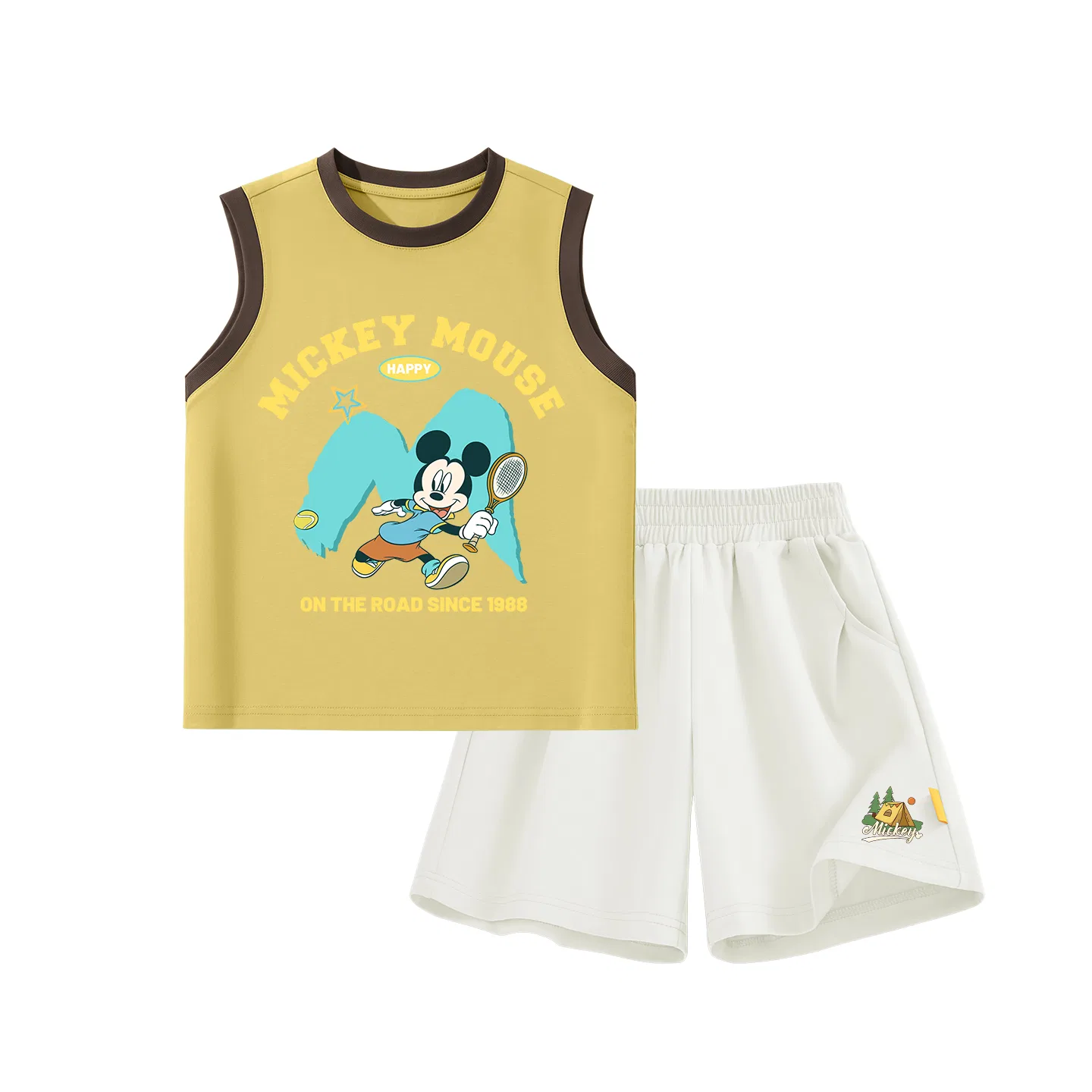 Костюм спортивный детский, Crew Neck Thin Stretch, Disney, Di Wave Palm Yellow+Di Tent K_Bottom Right Mist White