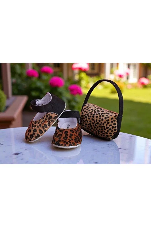 Детские туфли-лодочки с принтом Leopard patterned ballerina baby shoes bag set Bebluxbaby, Taba — фото 4