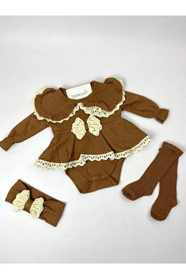 Детский комбинезон для девочек хлопковый Basics Bebekyol, Brown — фото 3