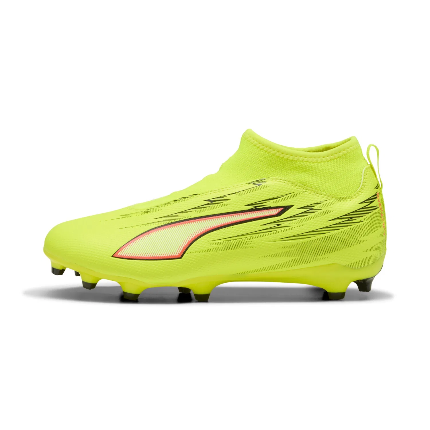 Детские футбольные бутсы без шнуровки ULTRA 6 Match+ PUMA, Yellow Alert Black Glowing Red Lime Squeeze — фото 3