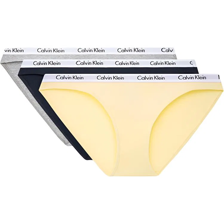 Женские трусы комплект из 3 штук Calvin Klein, Navy Blue/Coconut Gray/Almond Yellow