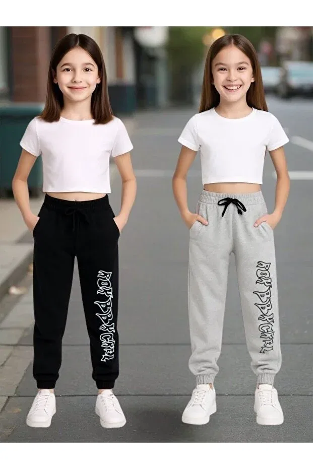 Детский комплект спортивных штанов с принтом Cm Buseyiz, Black-Gray 3