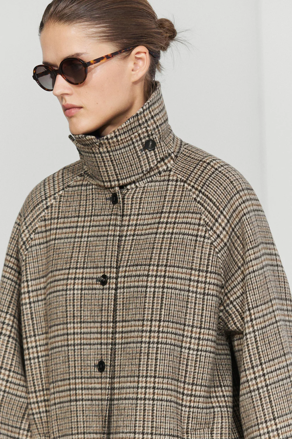 Тренч Massimo Dutti Wool Blend Check, кремовый — фото 4