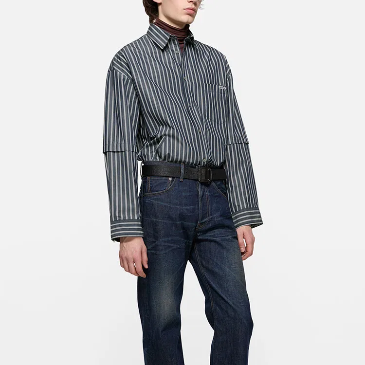 Мужская рубашка с воротником, прямой крой, Acne Studios, Blue/White — фото 4