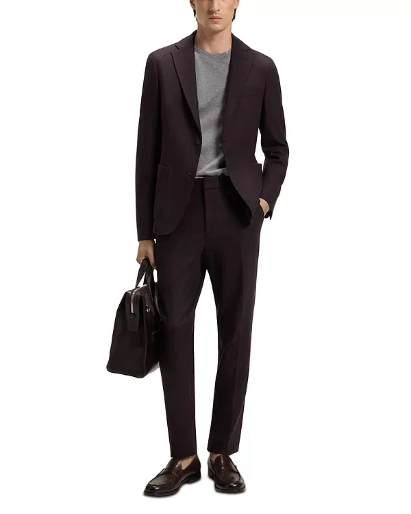 Мужской блейзер с технологичной фланелевой тканью Hanry Slim Fit Tech Flannel Jersey Unstructured Sport Coat Boss, Burgundy — фото 2