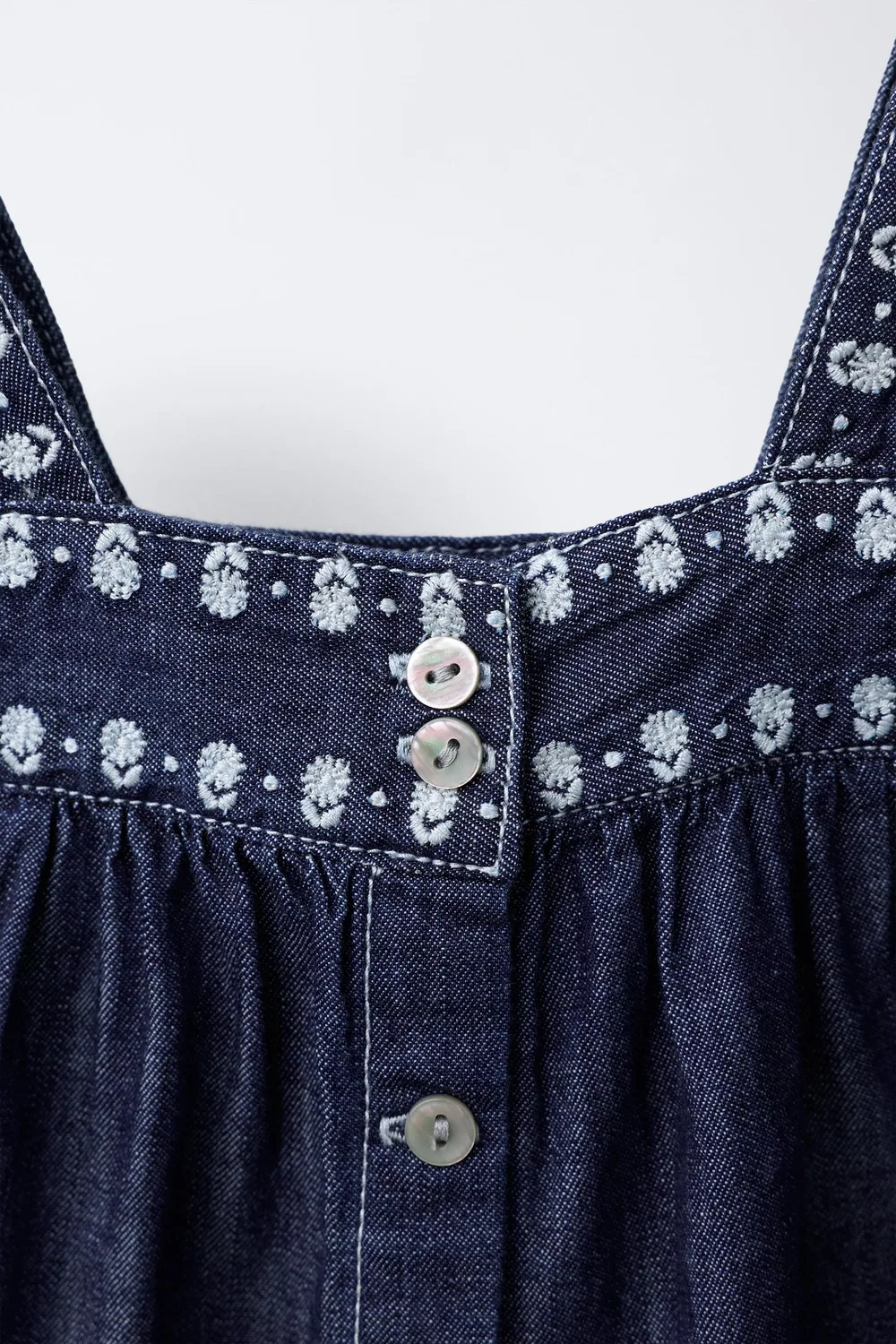 Свободный джинсовый топ с цветочной вышивкой ZARA, Blue — фото 3
