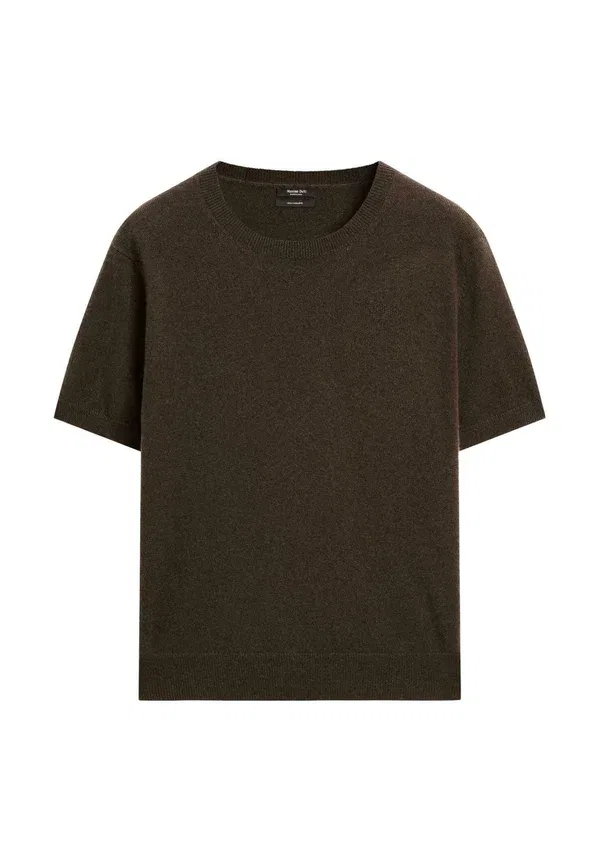Футболка из кашемира Basic t-shirt Massimo Dutti, коричневый
