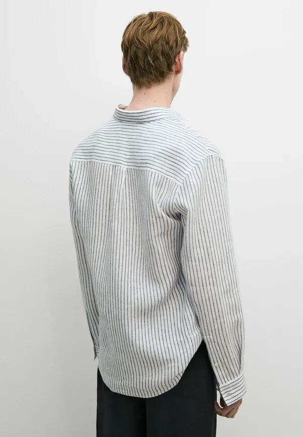 Рубашка из льна Striped Massimo Dutti, Mottled Dark Blue, темно-синий — фото 3