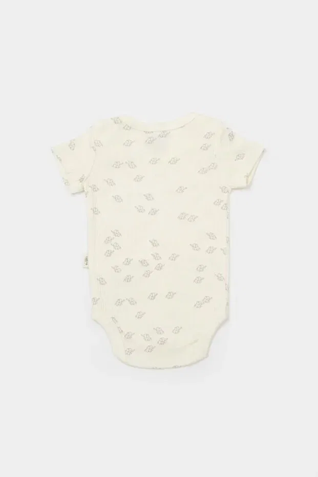 Детское боди для новорожденных с принтом Organic modal elephant printed 2-piece short sleeve badi Babycosy, Ecru-Blue — фото 3