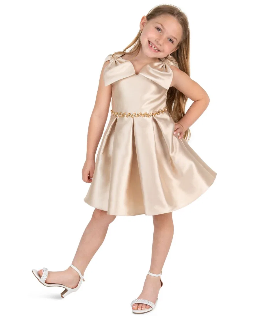 Платье-трапеция с бантом на плечах Mikado Bow Shoulder Pleated Dress Rare Editions, Champagne