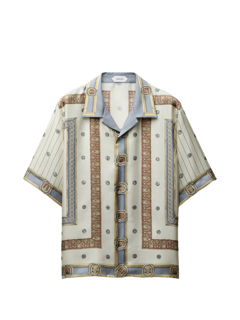 Рубашка Versace Printed Silk Twill, бежевый/коричневый/голубой