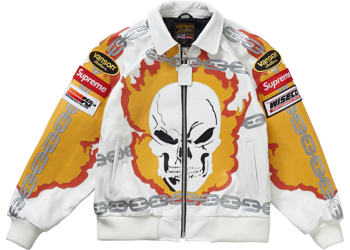 Мужская куртка из кожи с принтом Ghost Rider Supreme Vanson Leathers, White