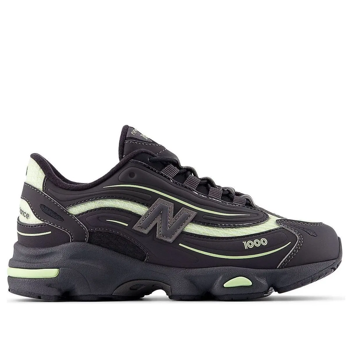 Детские кроссовки с шнуровкой New Balance 1000 Iron Black Lime, черный — фото 2
