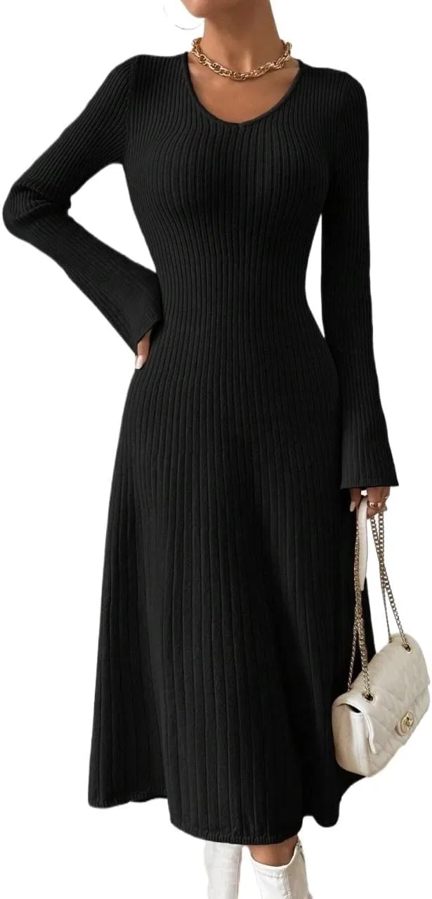 Женское платье с V-образным вырезом Knit, Black