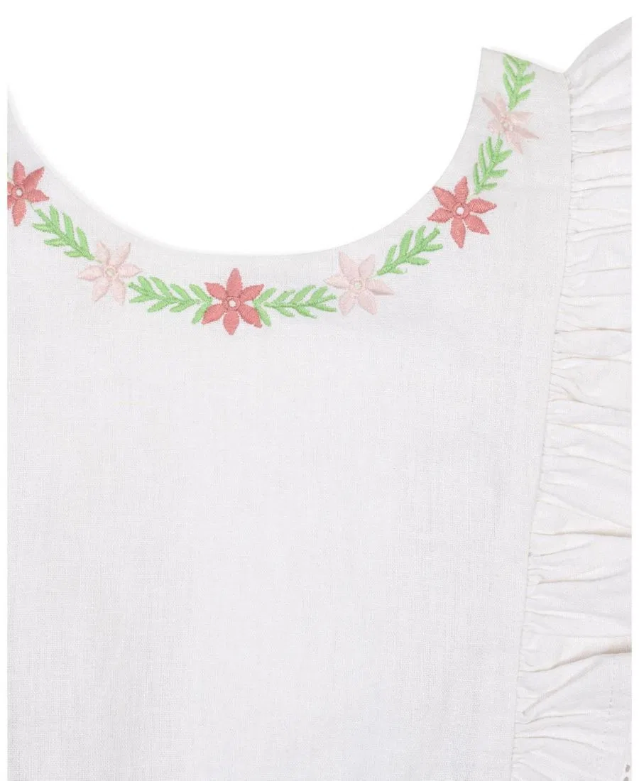 Платье-сарафан с рюшами и вышивкой, модель Ruffle Jumper Hope & Henry, White With Embroidery — фото 4