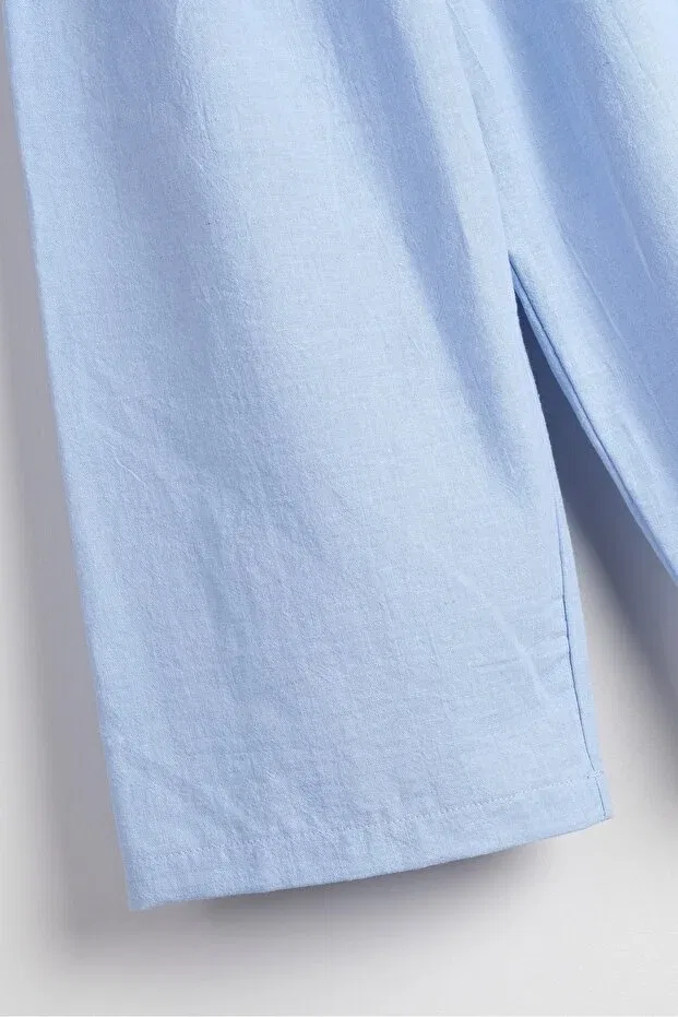 Детские брюки для девочек свободного кроя Linen/Cotton Loose Fit Unisex Kids' Trousers Bondberro, Blue — фото 3