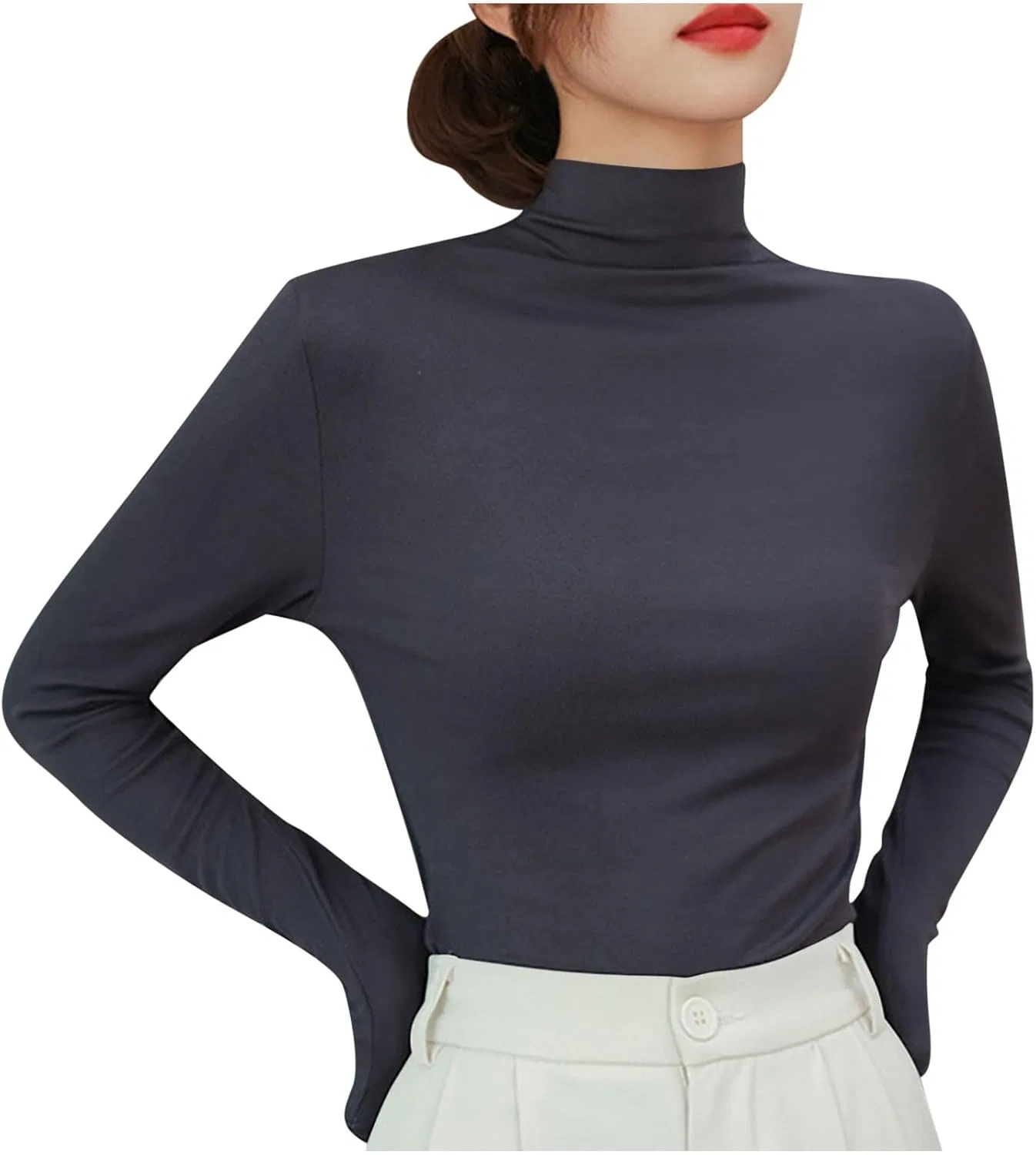 Женская водолазка с длинным рукавом облегающая, Dark Gray