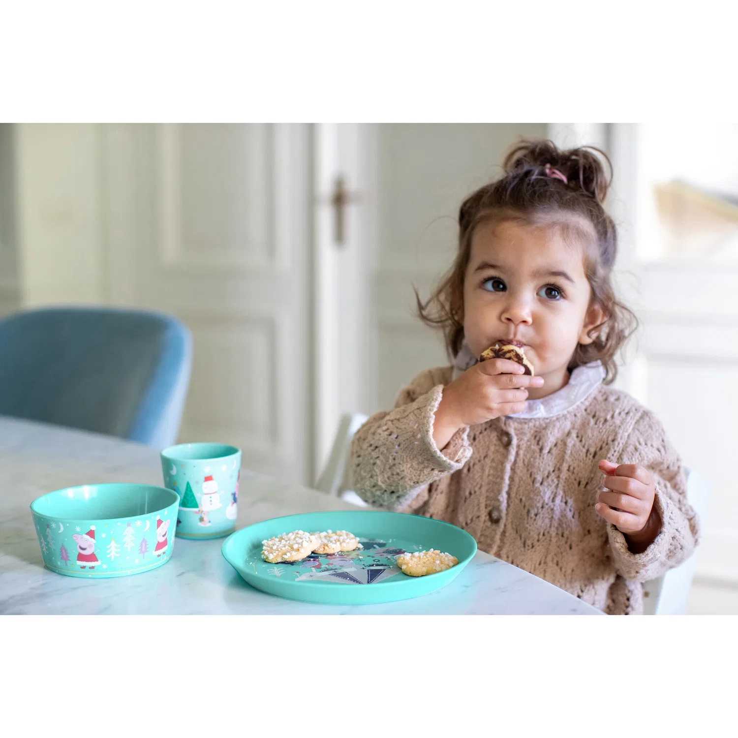 Детский набор посуды с принтом CONNECT PEPPA PIG WINTER WONDERLAND KOZIOL, Organic Sage Blue — фото 2