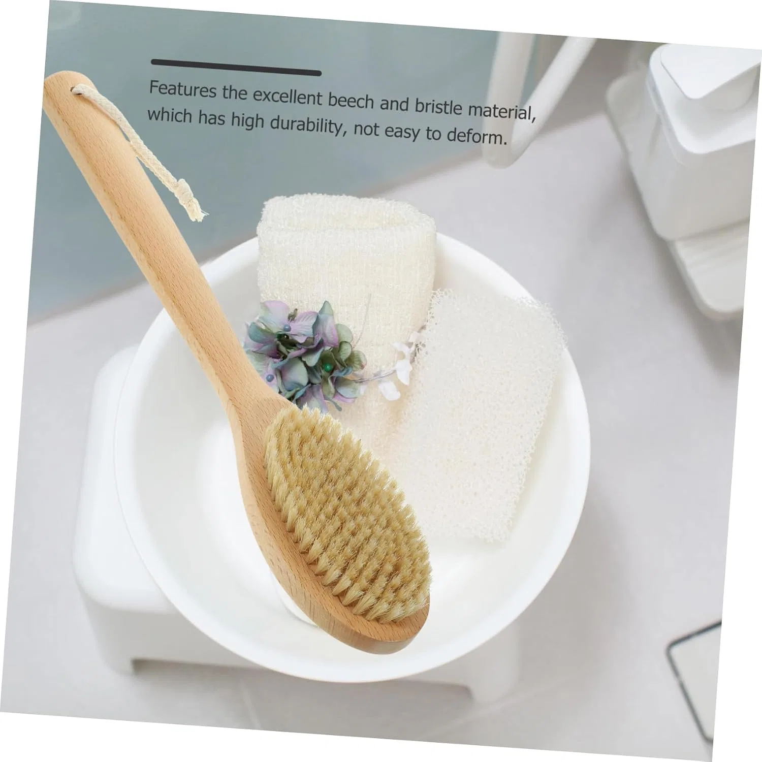 Щетка для душа с длинной ручкой HAPINARY, Beech, bristle, 187 г, Beige — фото 4