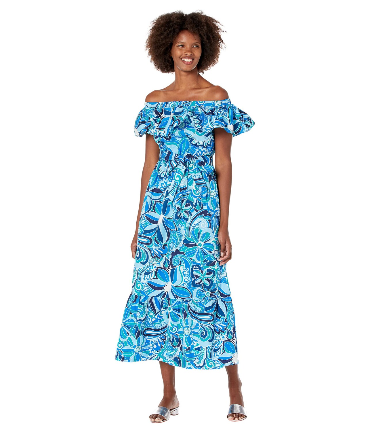 

Платье Donna Morgan, Cotton Ruffle Detail Off-the-Shoulder Maxi