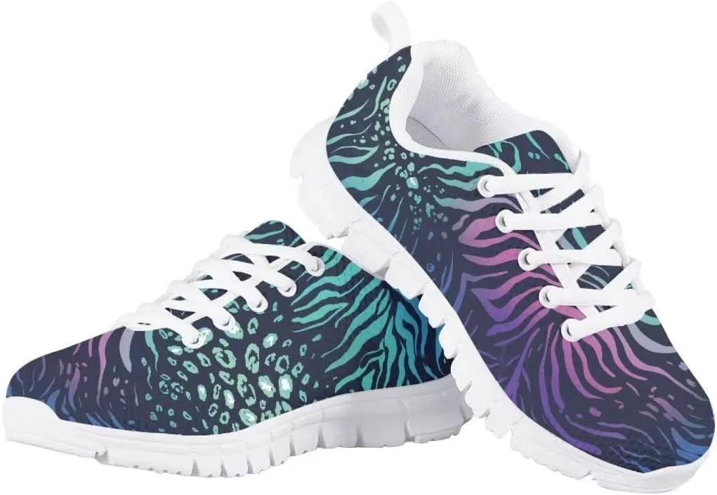 Детские кроссовки для девочек с принтом PinUp Angel Adorable Back to School Shoes PinUp Angel, Purple Green Zebra Leopard