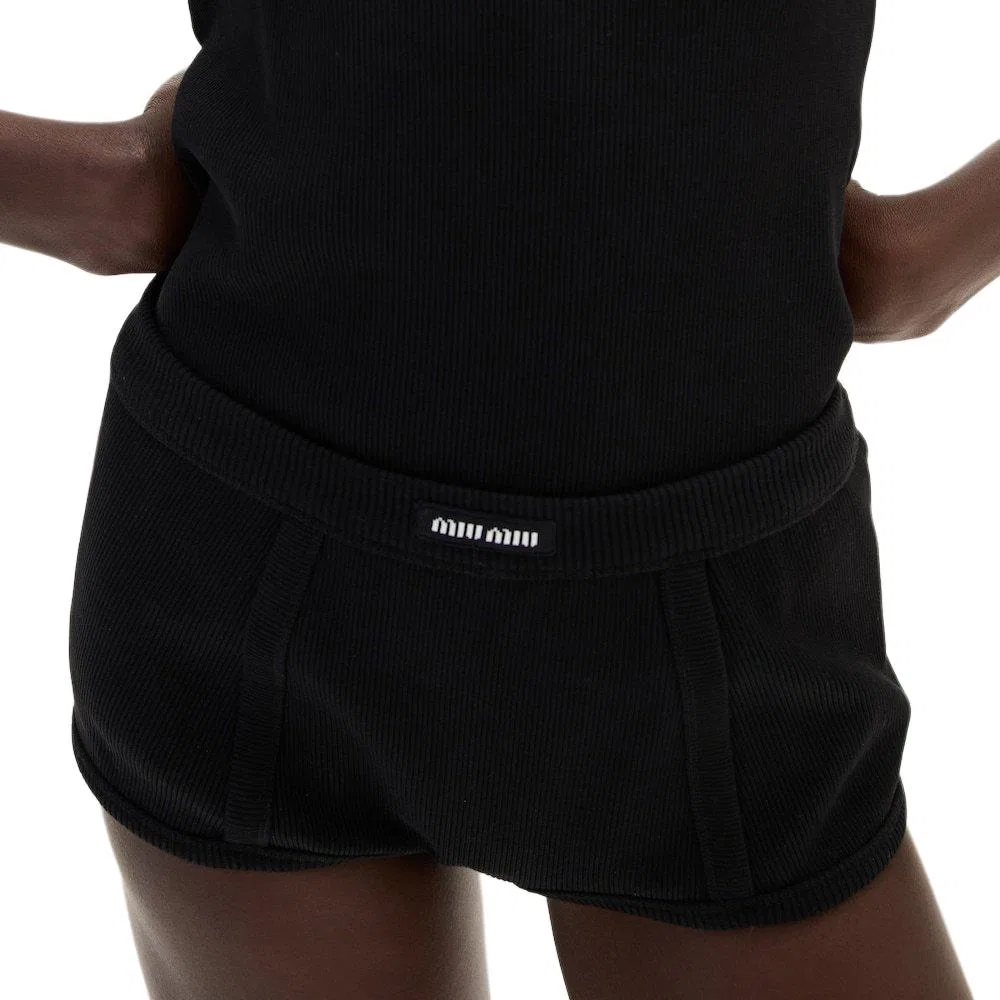 Женские шорты повседневные с частично вырезанным ярлыком ухода MIU MIU, Black — фото 4